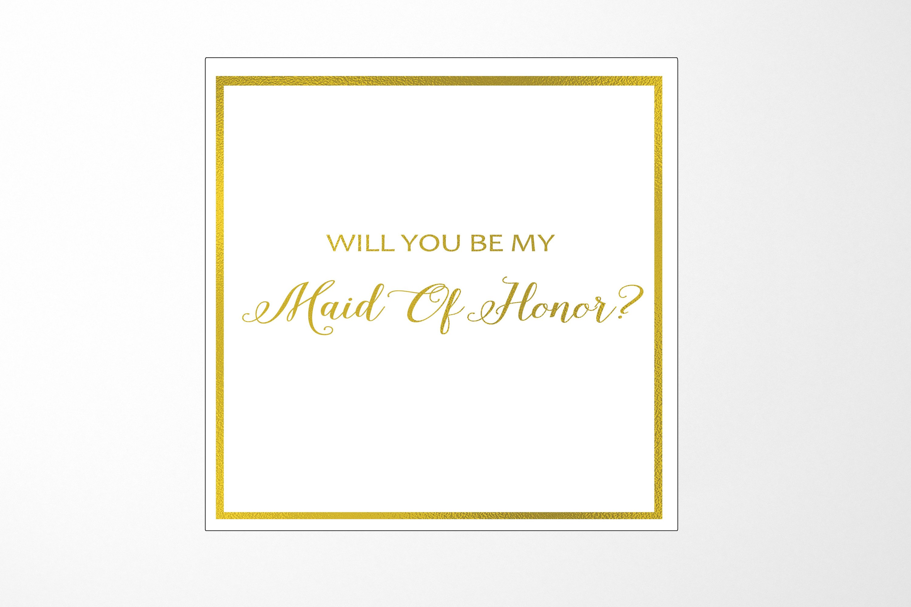 Elegant white maid of honor proposal box with metallic writing on the lid, showcasing a luxurious design without a ribbon.