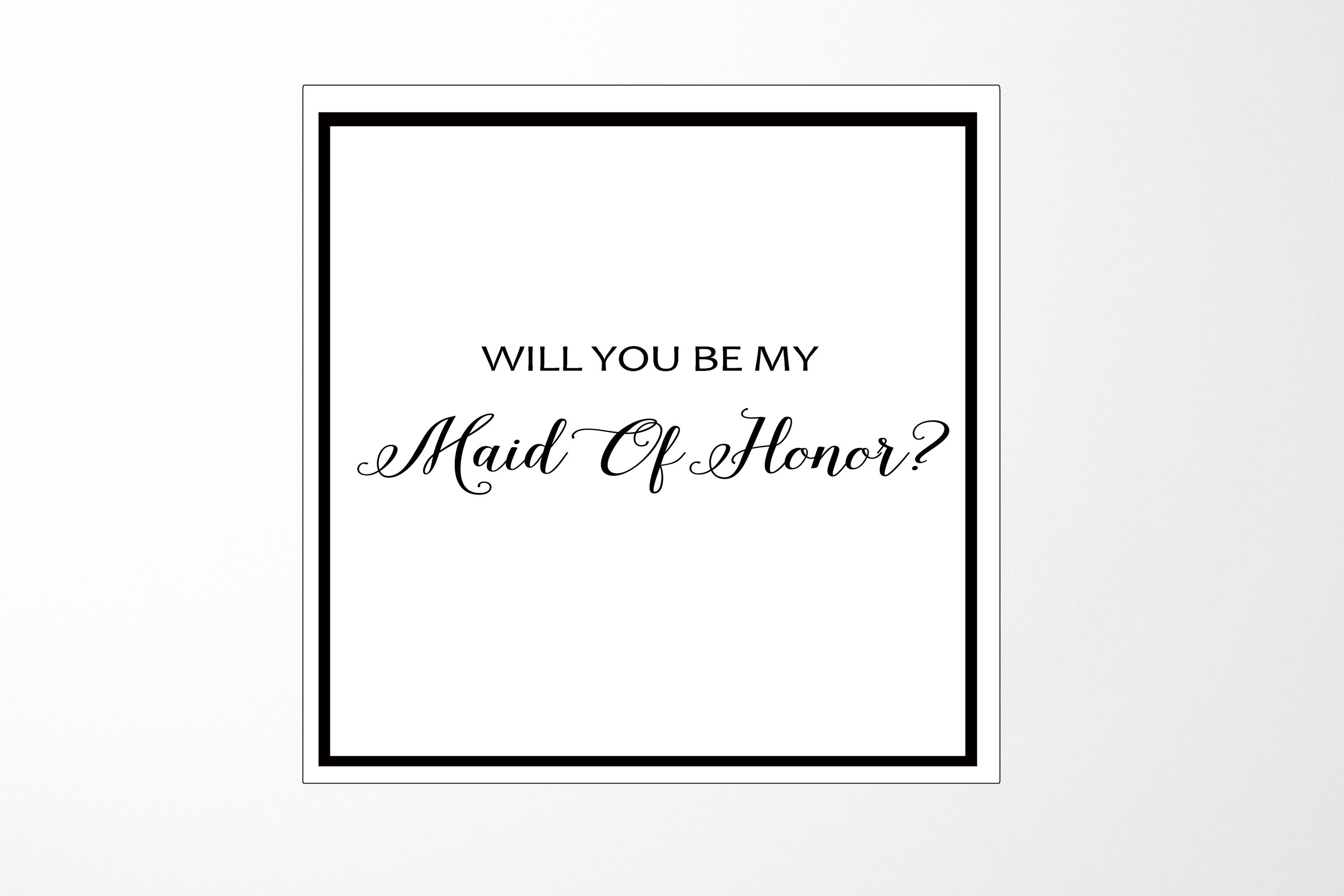 Elegant white maid of honor proposal box with metallic writing on the lid, showcasing a luxurious design without a ribbon.