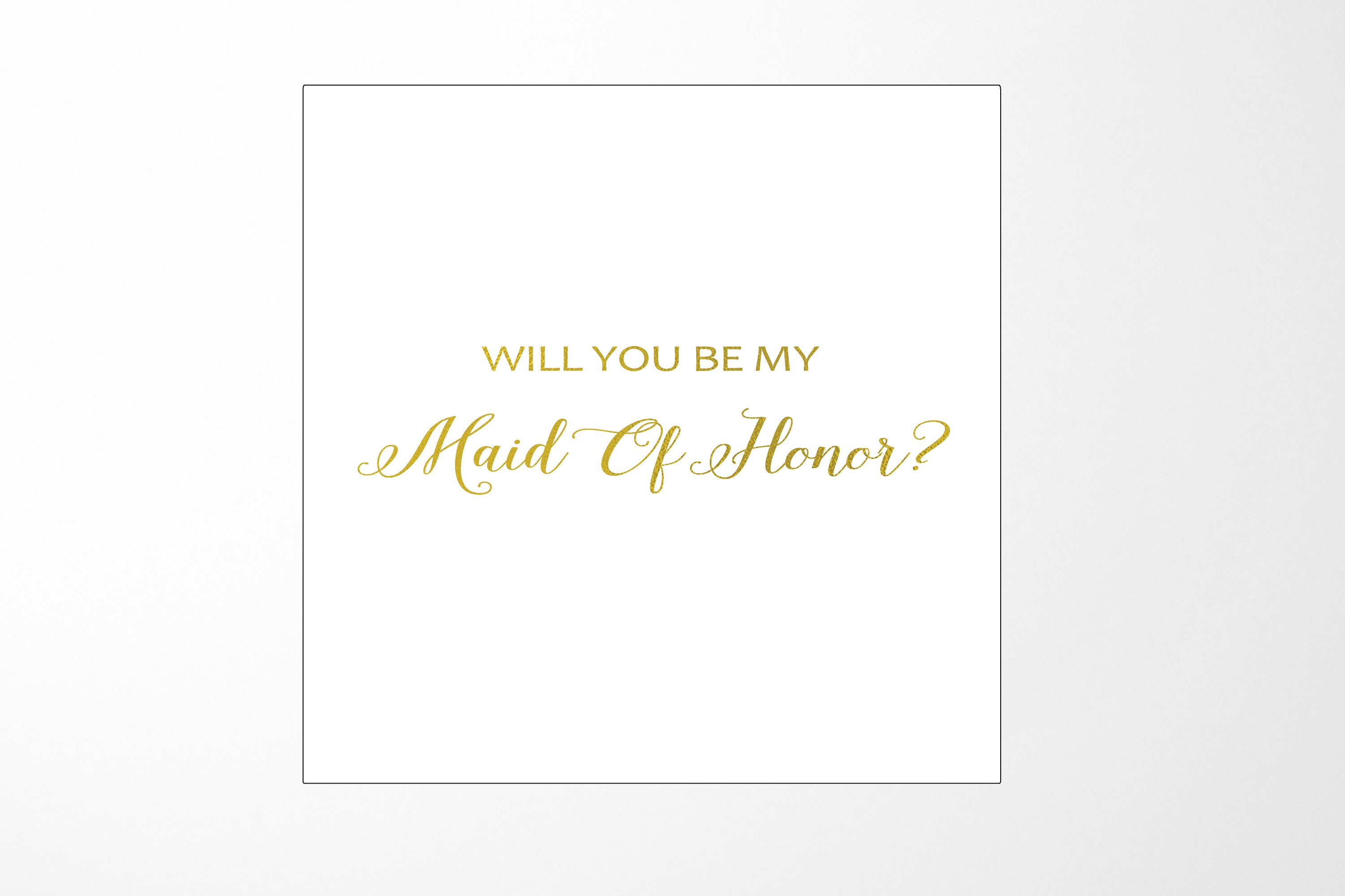 Elegant white maid of honor proposal box with metallic writing on the lid, showcasing its luxurious design and quality finish.