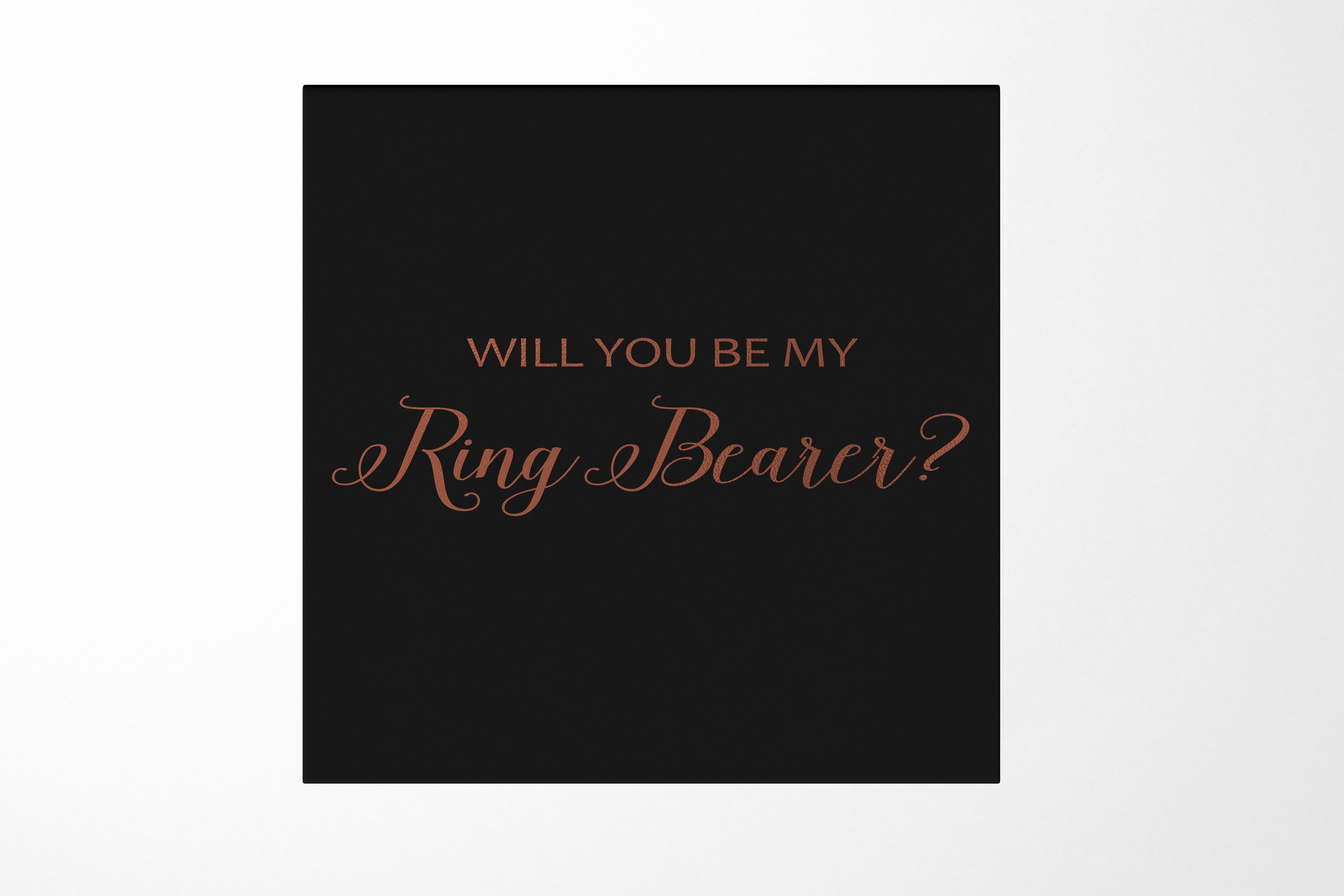Elegant black proposal box with metallic writing, showcasing a sleek design without borders or ribbons.