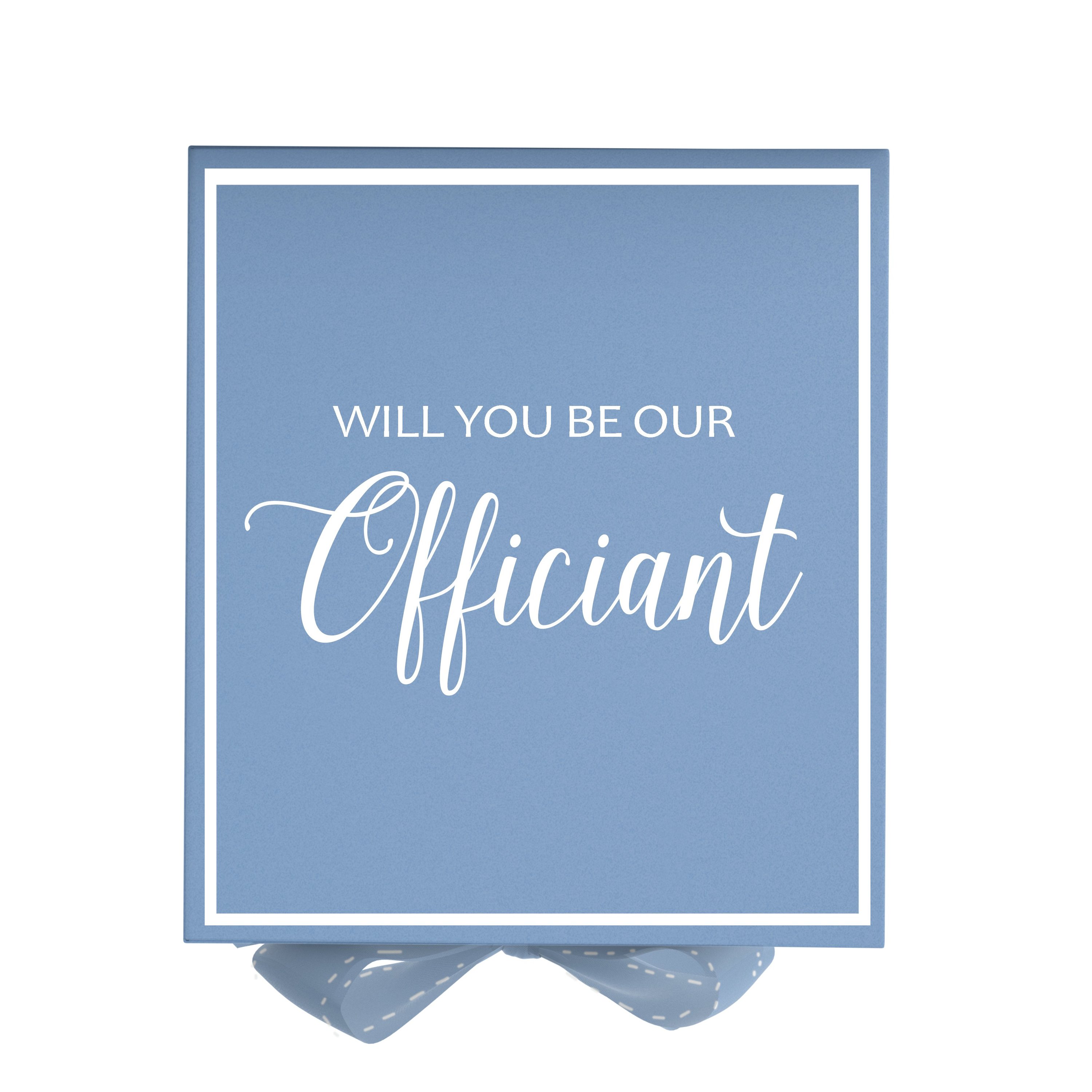 Light blue proposal box with metallic writing, featuring a bow and elegant design.