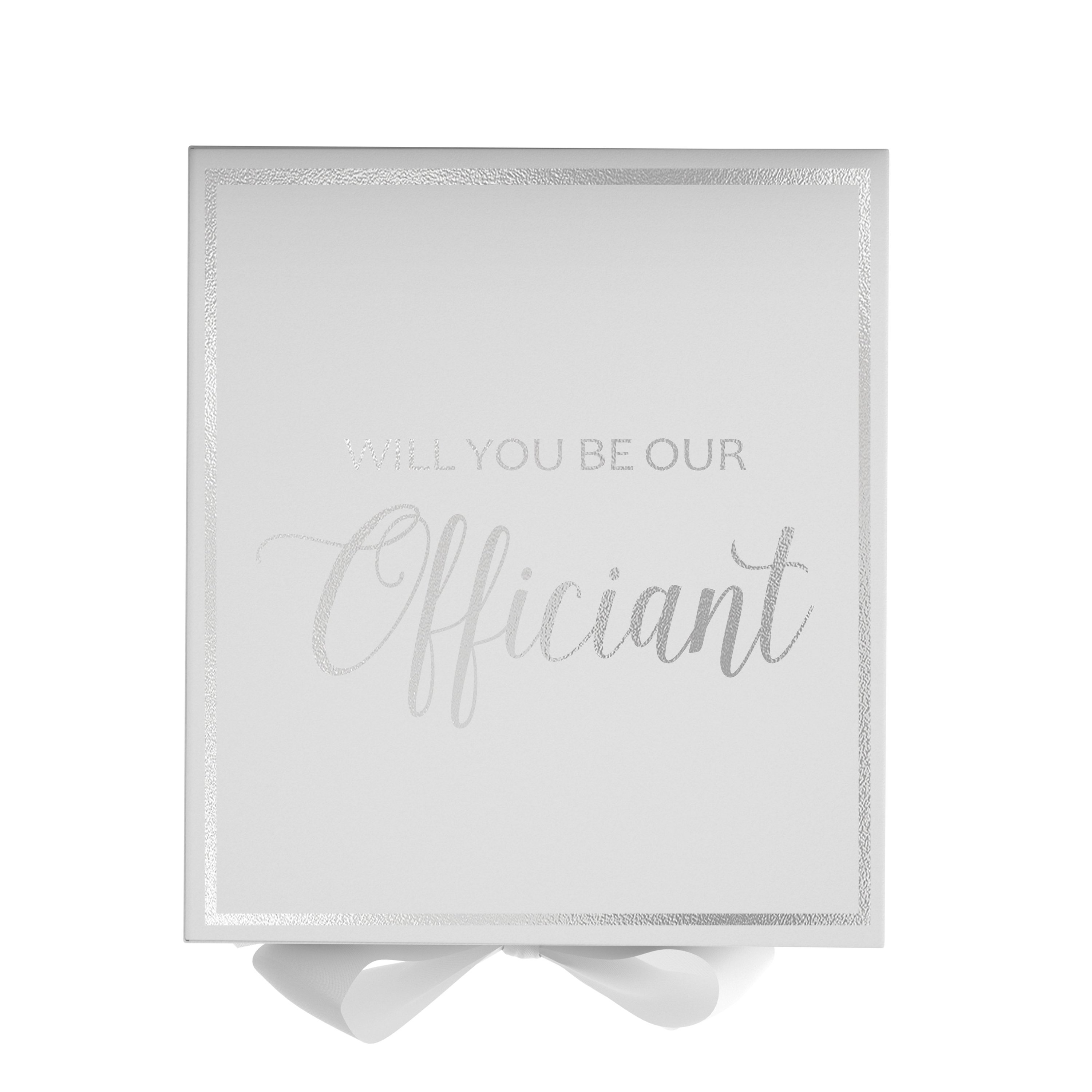 Elegant white proposal box with metallic writing, featuring a white bow and a luxurious finish.