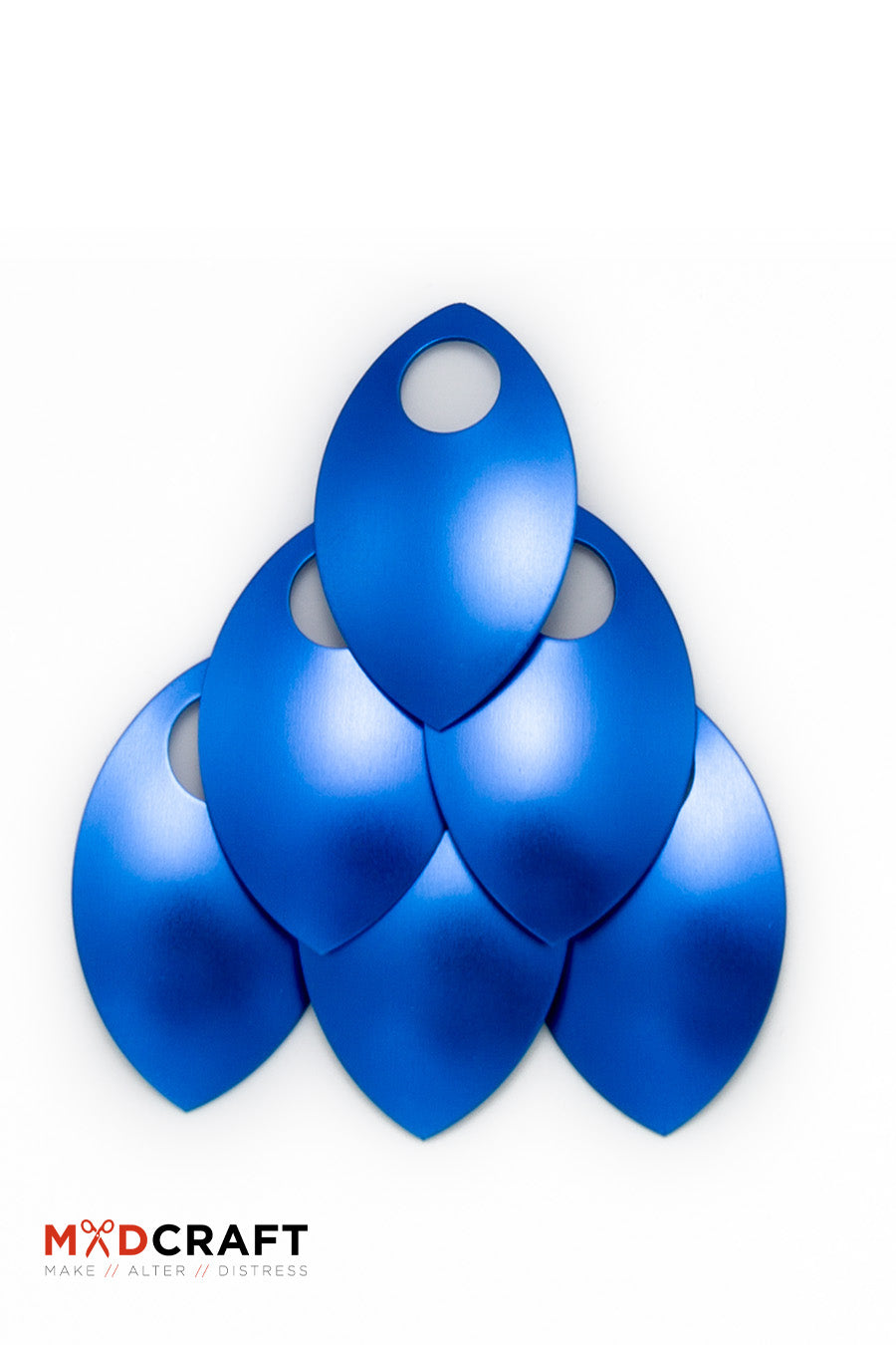 A pack of blue aluminum scales, perfect for armor customization, showcasing their vibrant color and lightweight design.