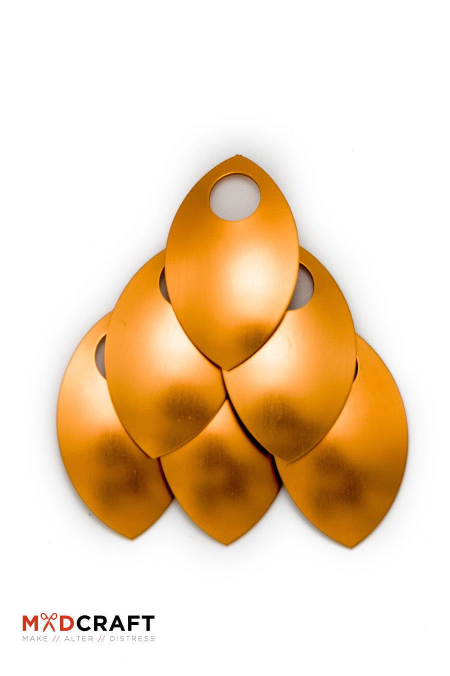 A pack of 100 bronze aluminum scales for armor customization, showcasing their lightweight and durable design.