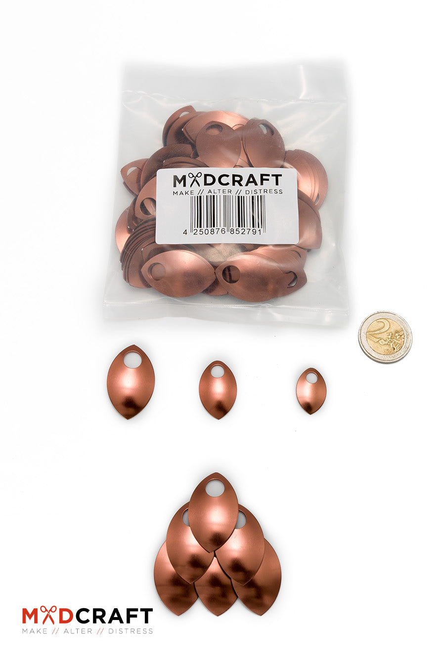 A collection of shiny copper aluminum scales, perfect for armor customization and crafting unique accessories, showcasing their lightweight and elegant design.