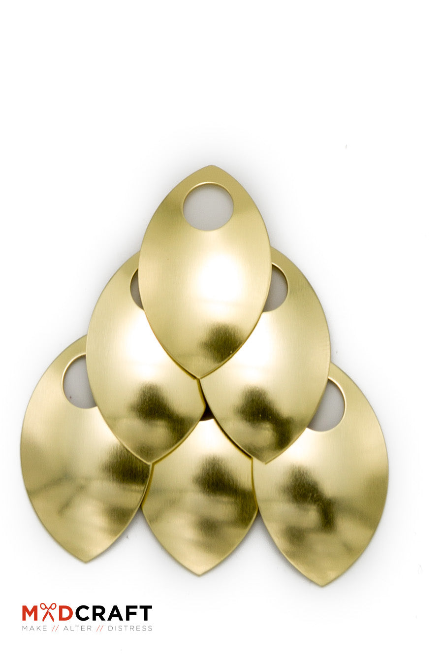 A collection of shiny gold aluminium scales, perfect for armor customization and crafting unique accessories, showcasing their vibrant color and lightweight design.