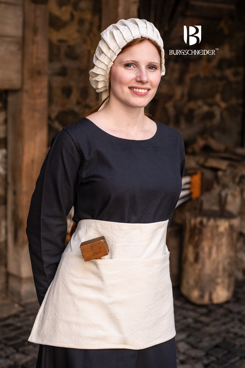 Nele Natural Apron made of 100% cotton, featuring a front pouch and long ribbon lacing, ideal for kitchen use and themed events.