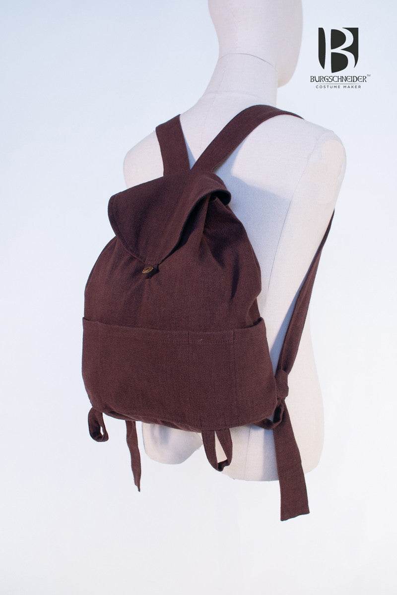 Capsus Brown Backpack made of 100% cotton, featuring adjustable straps and functional loops for gear attachment, ideal for LARP and historical events.