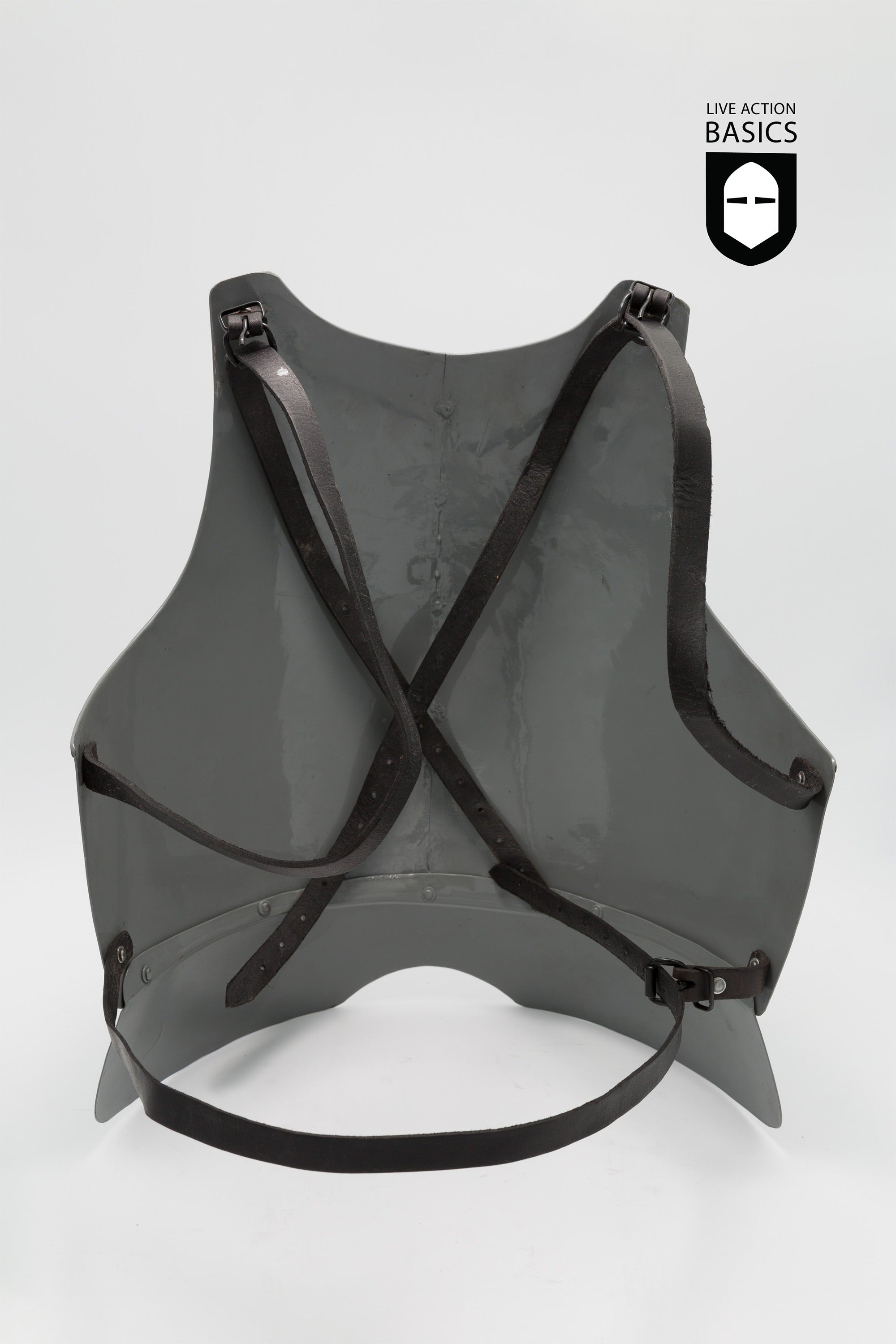 Basic Breastplate made of mild steel, featuring adjustable straps and buckles for secure fit, designed for torso protection in battle.