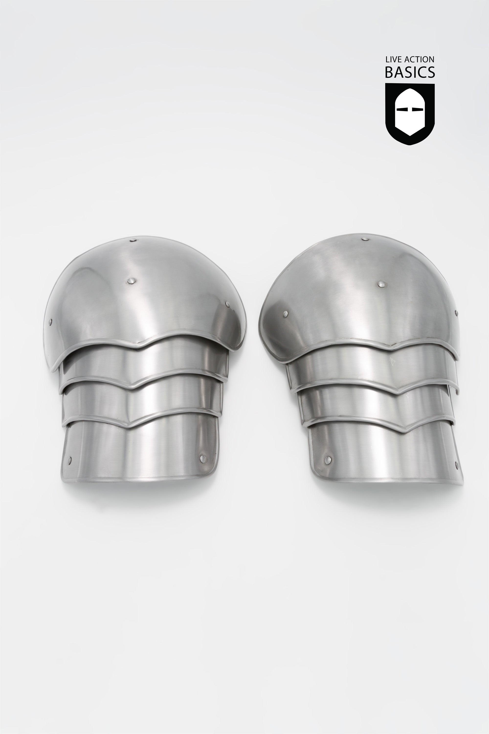 Basic Pauldrons made of mild steel, featuring layered panels and secure straps for shoulder protection and mobility.