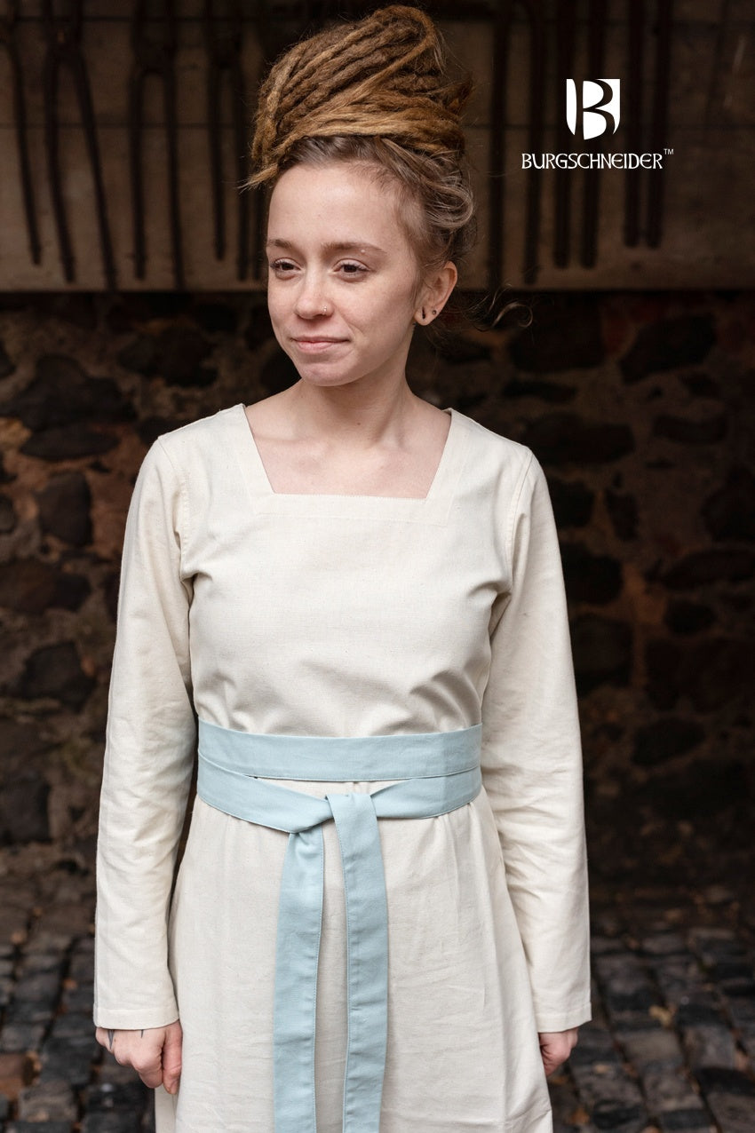 Elegant ice blue Hedwig Belt made of 100% cotton, featuring a front tie design, perfect for dresses and fantasy costumes.