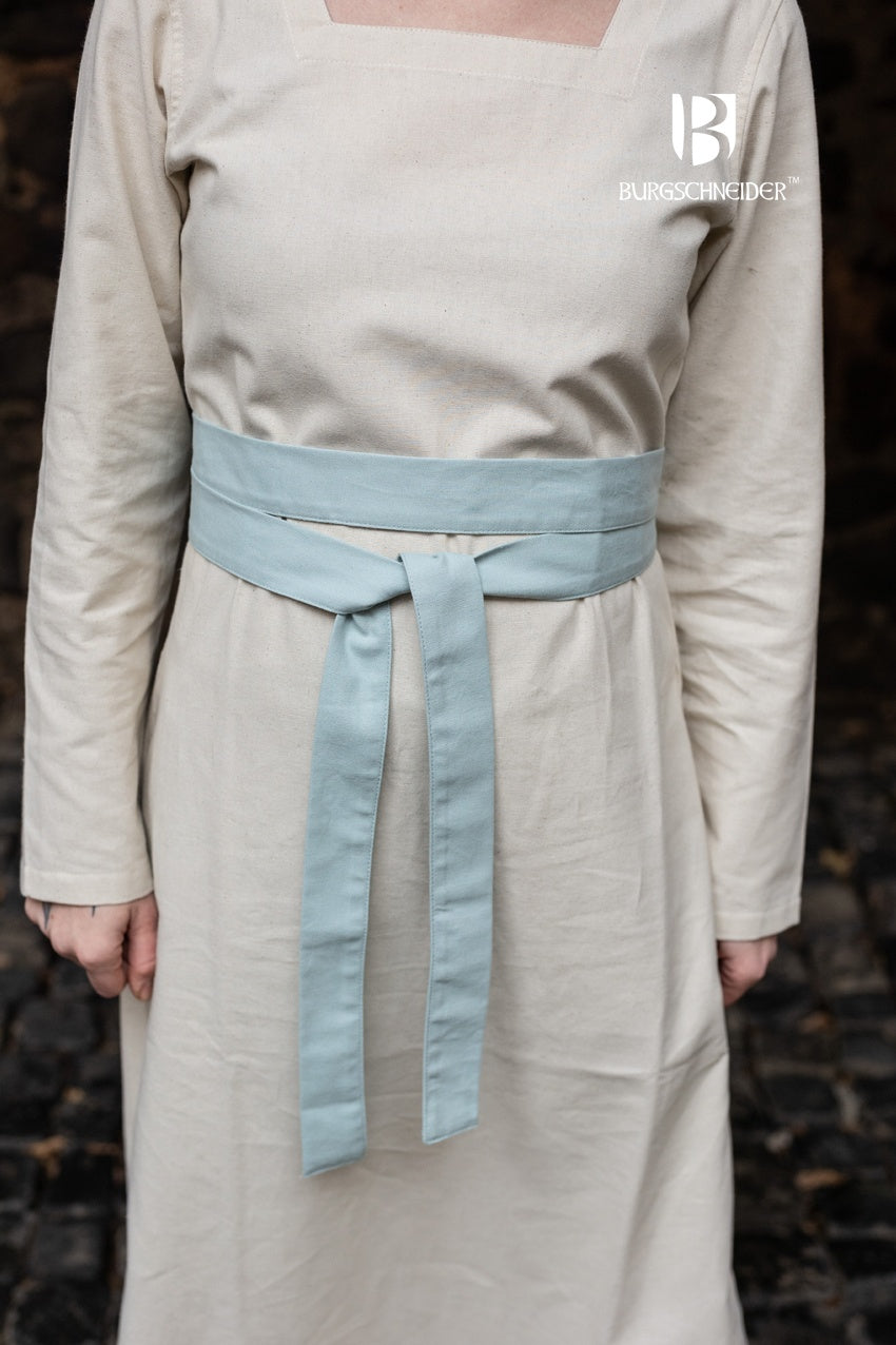 Elegant ice blue Hedwig Belt made of 100% cotton, featuring a front tie design, perfect for dresses and fantasy costumes.