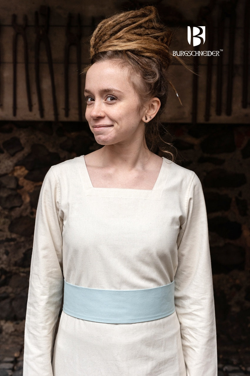 Elegant ice blue Sieglinde Belt made of 100% cotton, featuring a back tie design with ribbons.