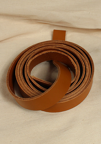 Belt Strap Full-Grain Leather 28 mm in Cognac color, showcasing its robust texture and quality finish, ideal for LARP and medieval costumes.
