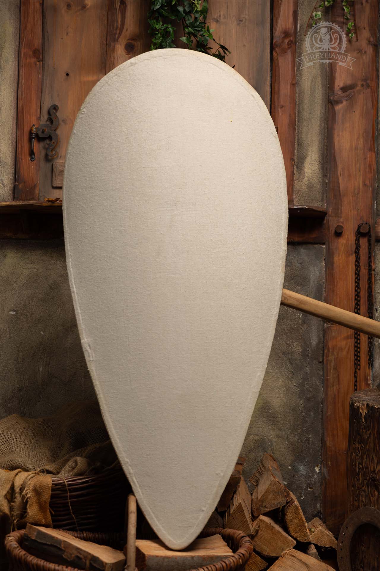 Big Shield Blank Teardrop made of foam and canvas, featuring a rugged texture and customizable surface for creative designs.