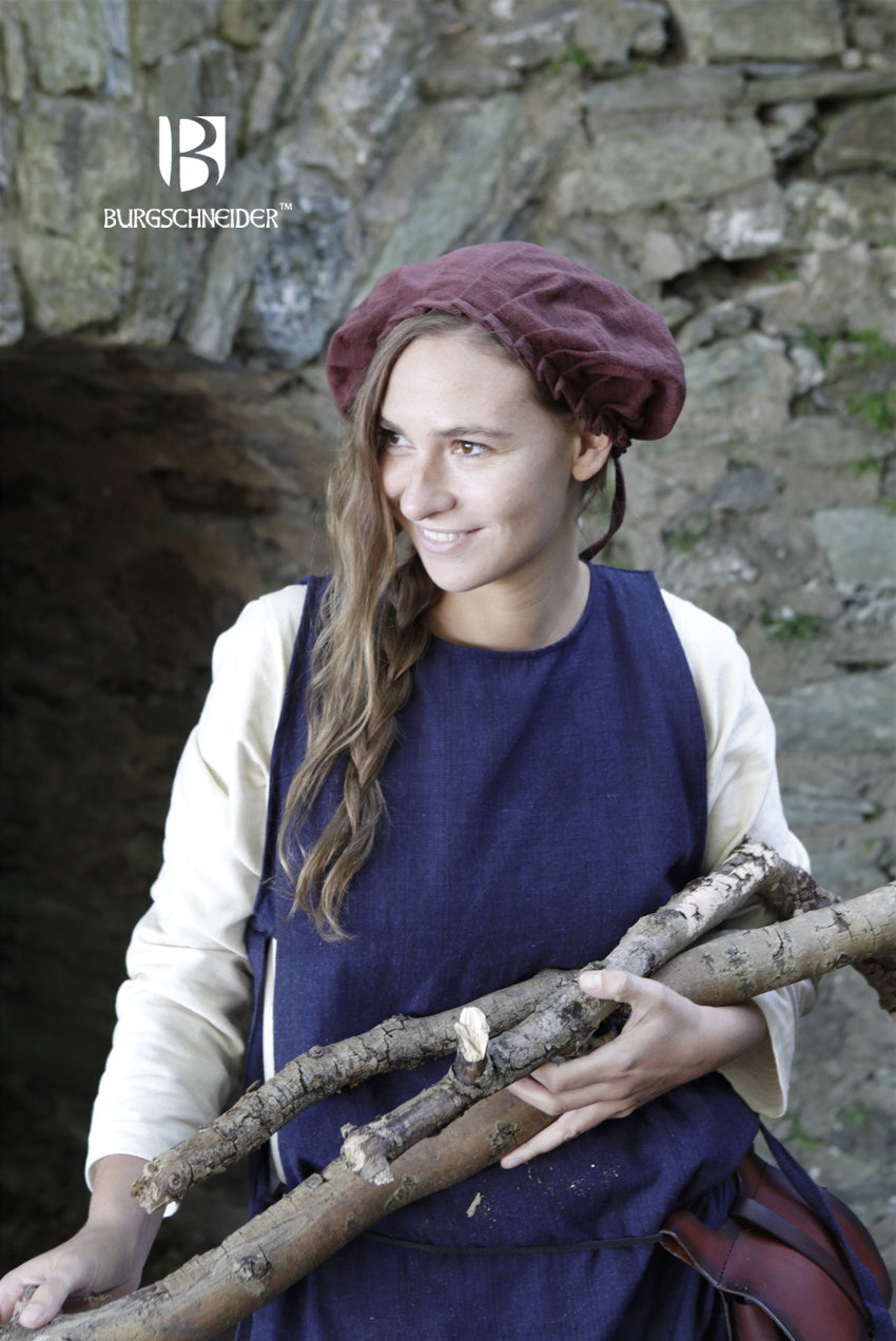 Bonnet Anna Brown made of 100% cotton, featuring a playful drape and adjustable ties, perfect for medieval costumes.