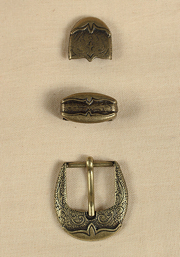 Antique Brass Buckle Set with intricate Celtic ornaments, designed for leather belts up to 2.5 cm wide.