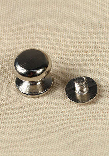 Set of 5 button rivets made of brass and iron, showcasing various finishes including raw brass, nickel, gold, and antique brass.