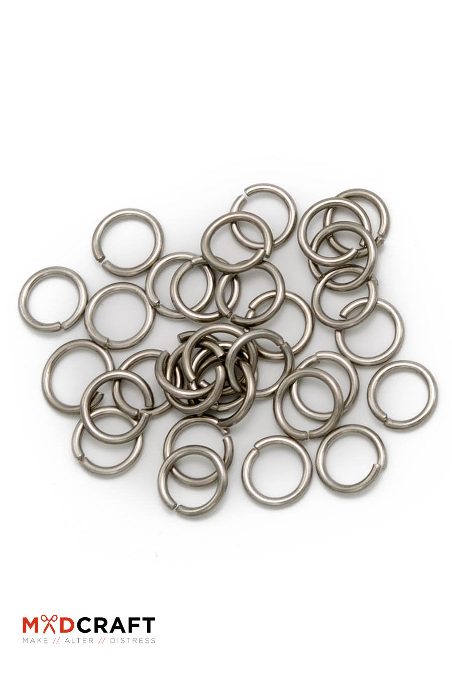 A bag containing 100 stainless steel chain rings, showcasing their shiny and durable finish.