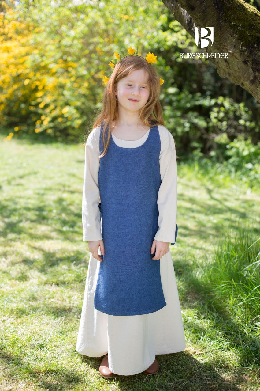 Children's Over Dress Ylva in Ocean Blue, featuring adjustable fabric ties and durable cotton material, perfect for active kids.