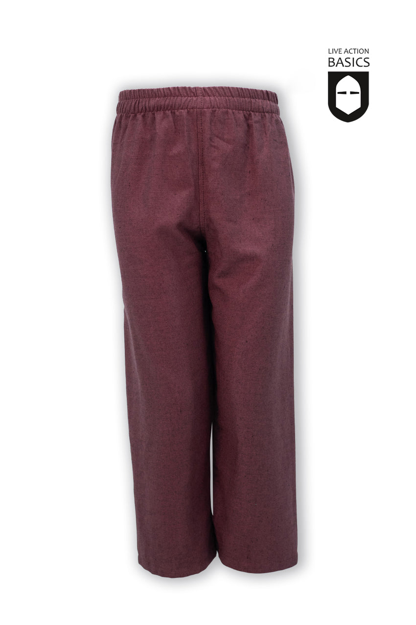 Children's brown pants with elastic waistband made from 100% cotton, perfect for adventurous play and historical character costumes.