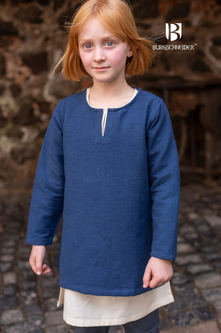 Children's Eriksson Tunic in blue, made from 100% cotton, designed for historical role play and LARP events.