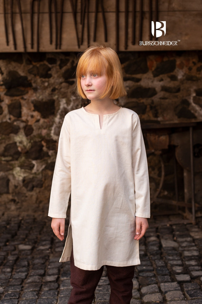 Children's Under Tunic Leifsson Natural made of 100% cotton, featuring side slits and a comfortable fit, perfect for historical costumes.