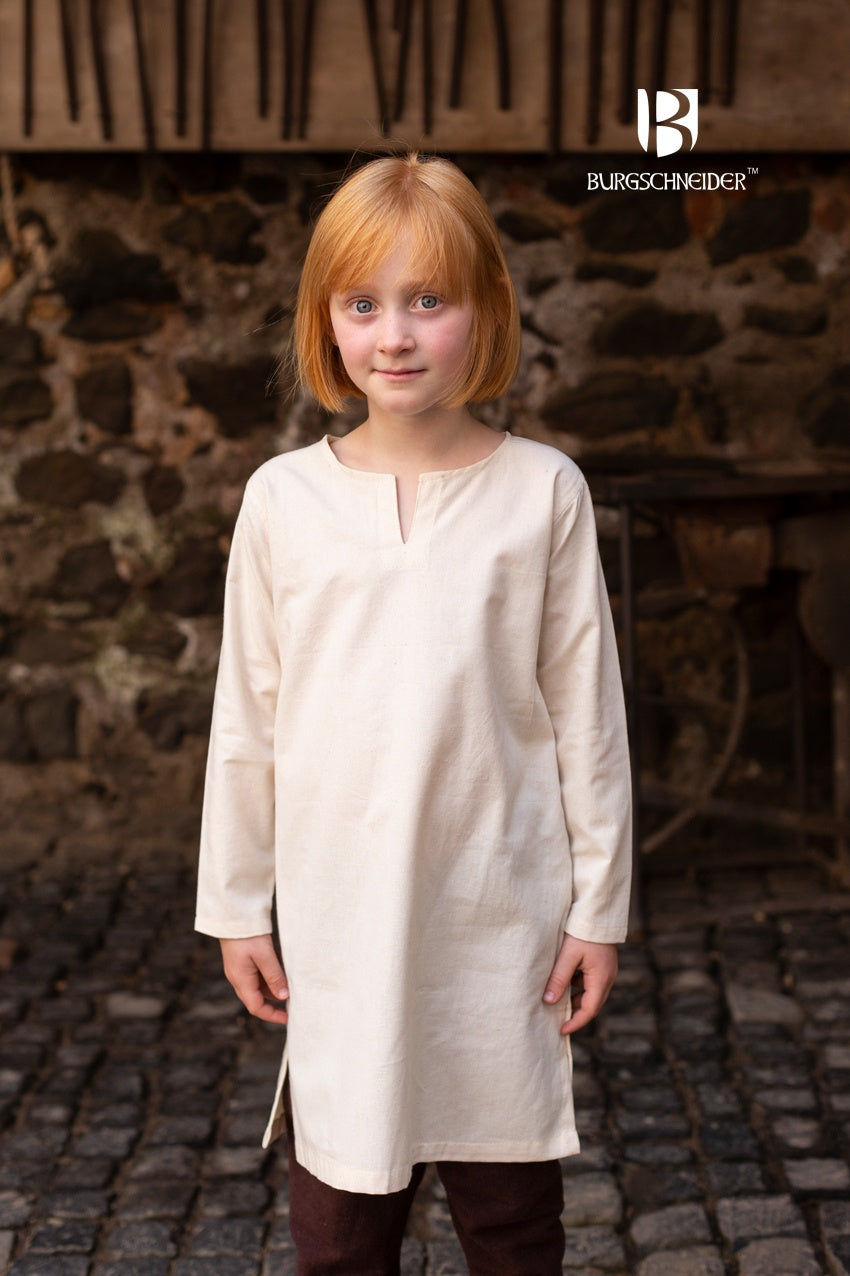 Children's Under Tunic Leifsson Natural made of 100% cotton, featuring side slits and a comfortable fit, perfect for historical costumes.