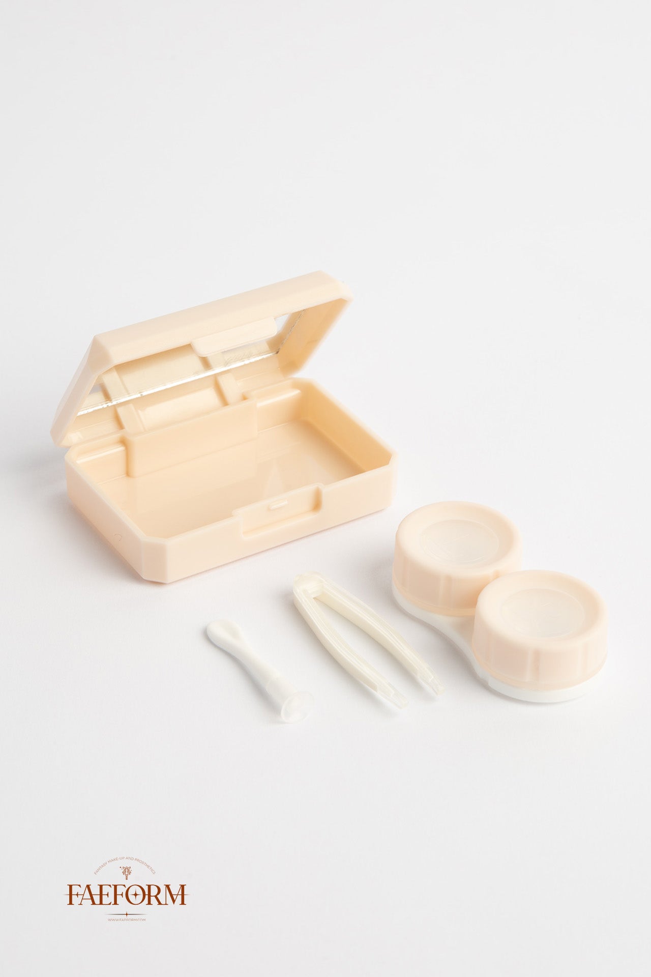 Faeform Contact Lens Event Kit featuring a portable box, mirror, lens case, tweezers, and applicator.