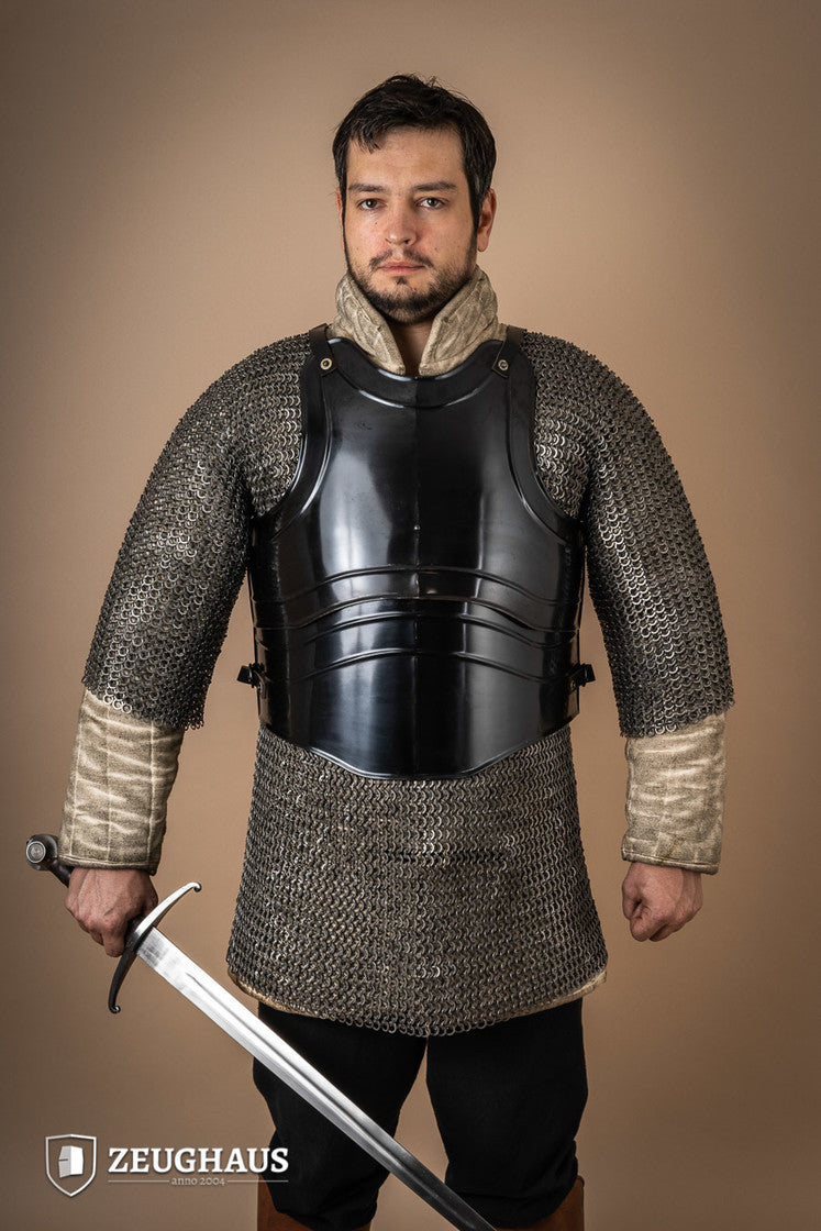Cuirass Warrior Burnished armor showcasing breast and back protection with flanged edges and leather straps.