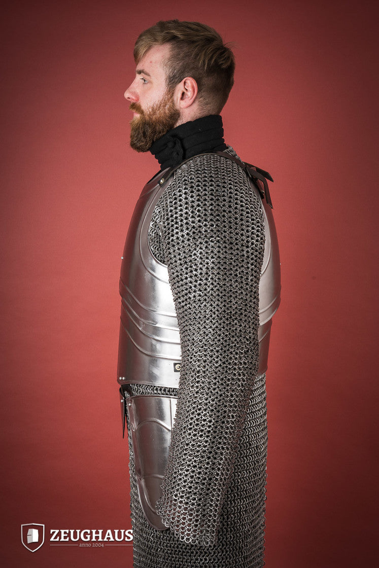 Polished Cuirass Warrior armor featuring tassets, showcasing historical design and sturdy leather straps.