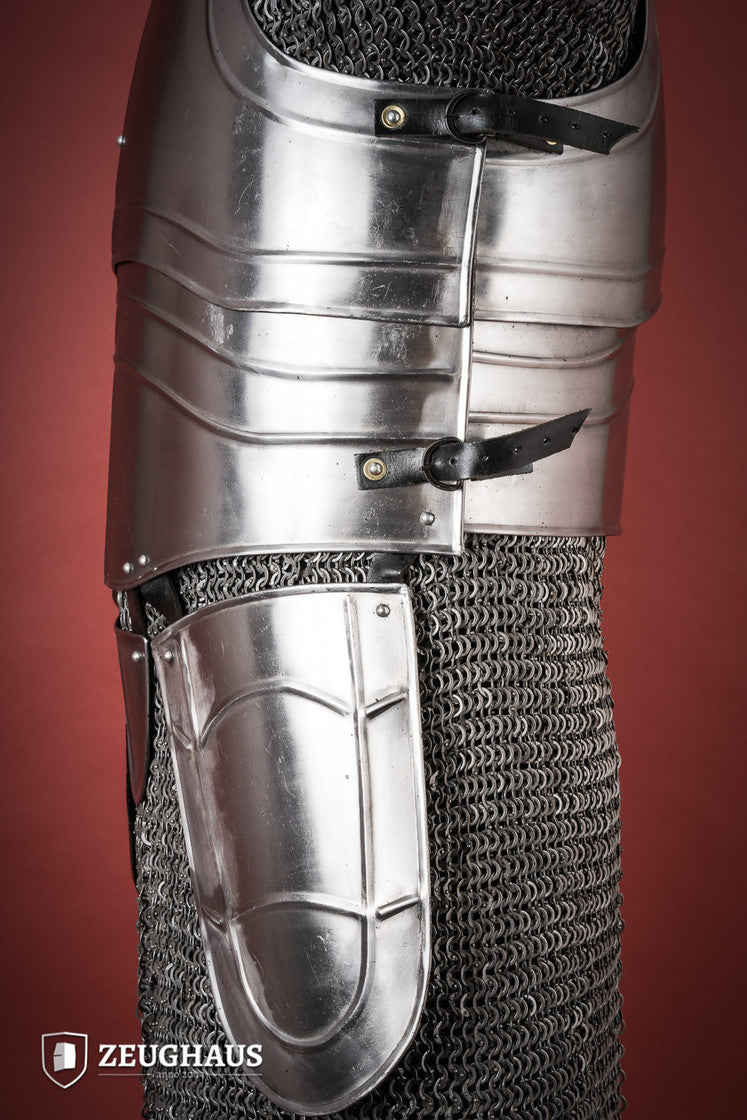 Polished Cuirass Warrior armor featuring tassets, showcasing historical design and sturdy leather straps.