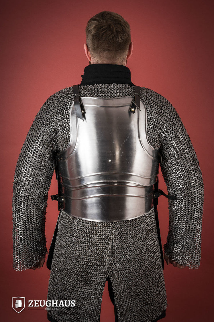 Polished Cuirass Warrior armor featuring tassets, showcasing historical design and sturdy leather straps.
