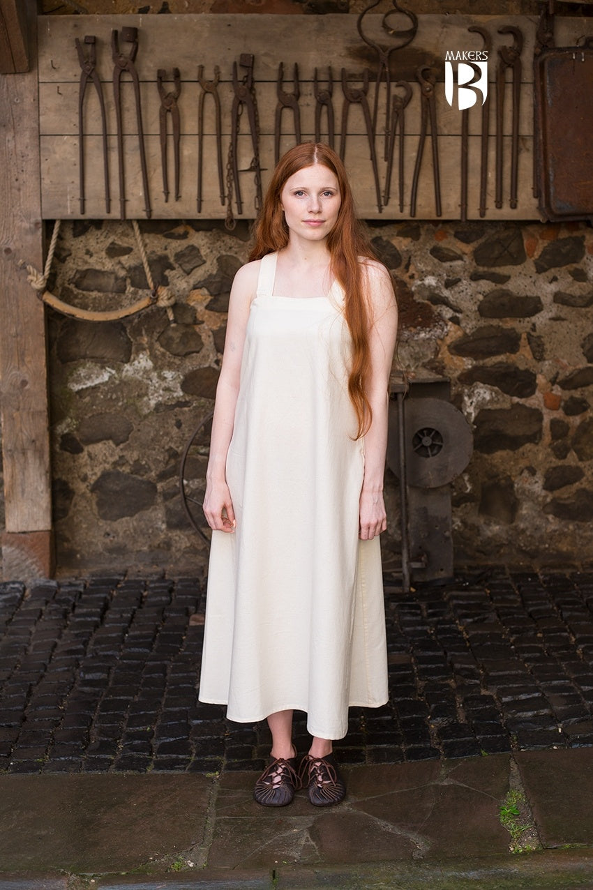 Metta Natural Dress featuring an A-shape cut, ¾ length sleeves, and a pretty neckline, perfect for hot tub relaxation.