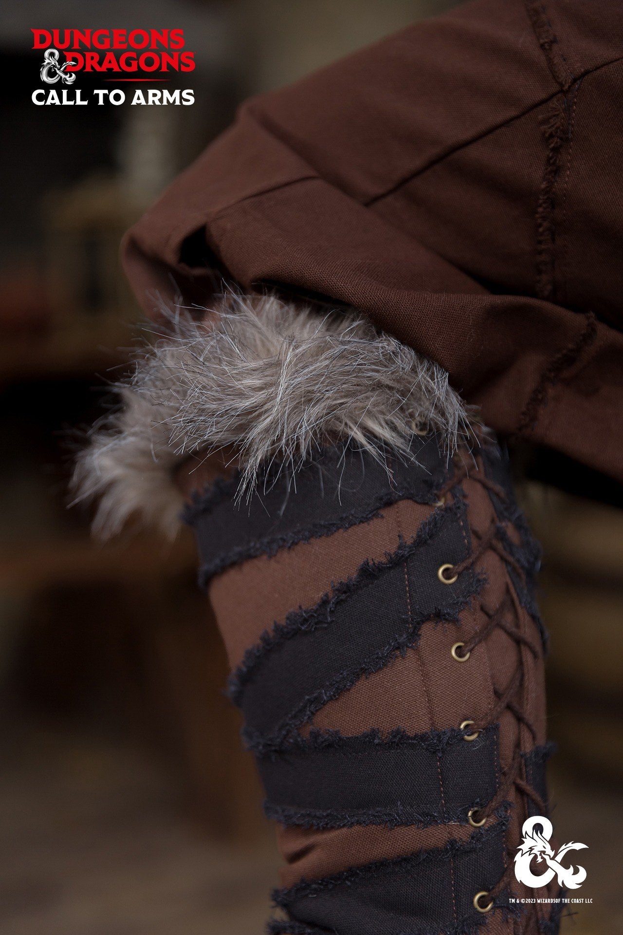 Dungeons & Dragons Barbarian Greaves in Brown and Black, featuring durable cotton and faux fur for a stylish and adventurous look.