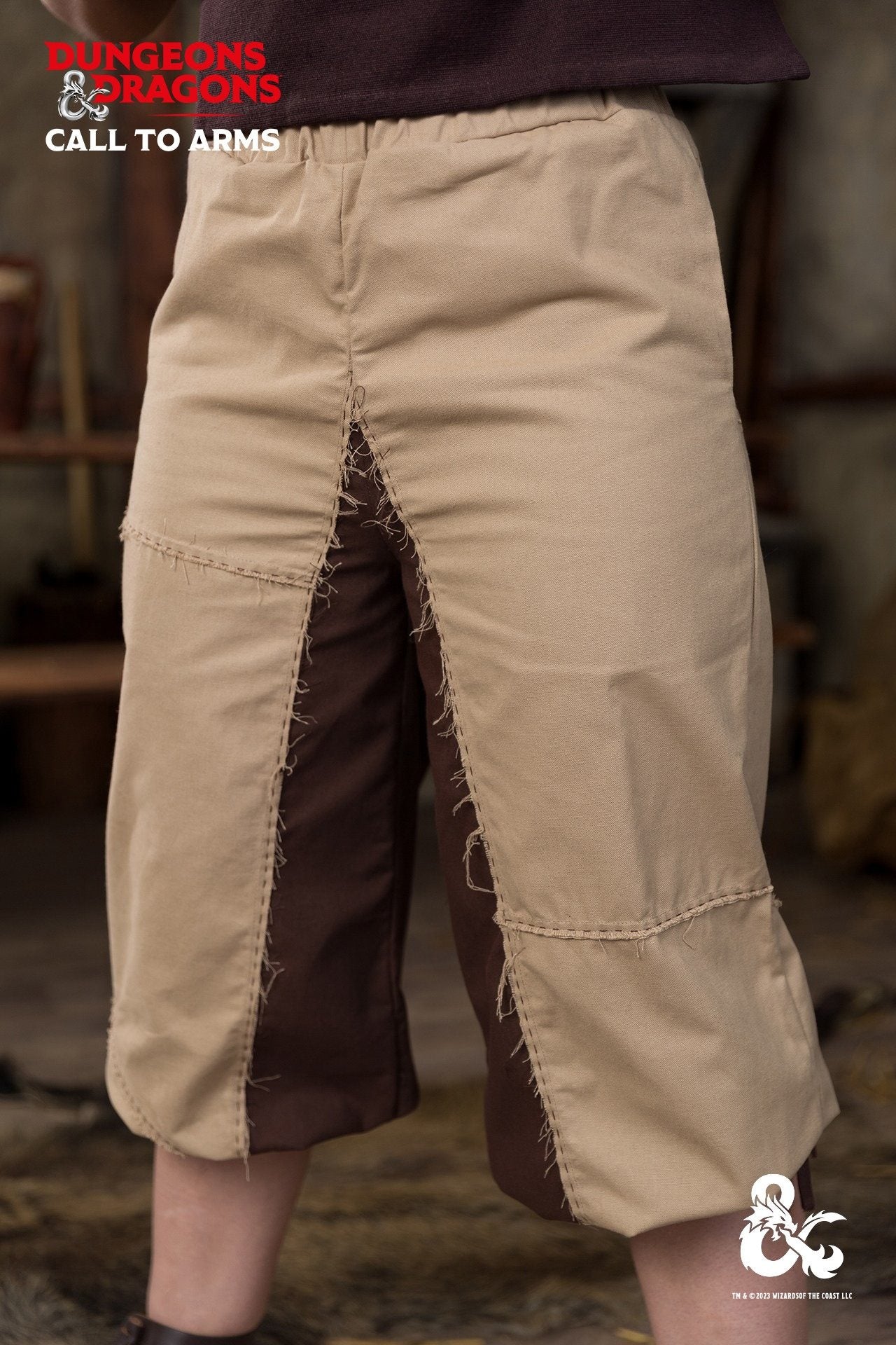 Dungeons & Dragons Barbarian Trousers in Hemp/Brown with elastic waistband and cuff lacing, showcasing a unique two-tone design.