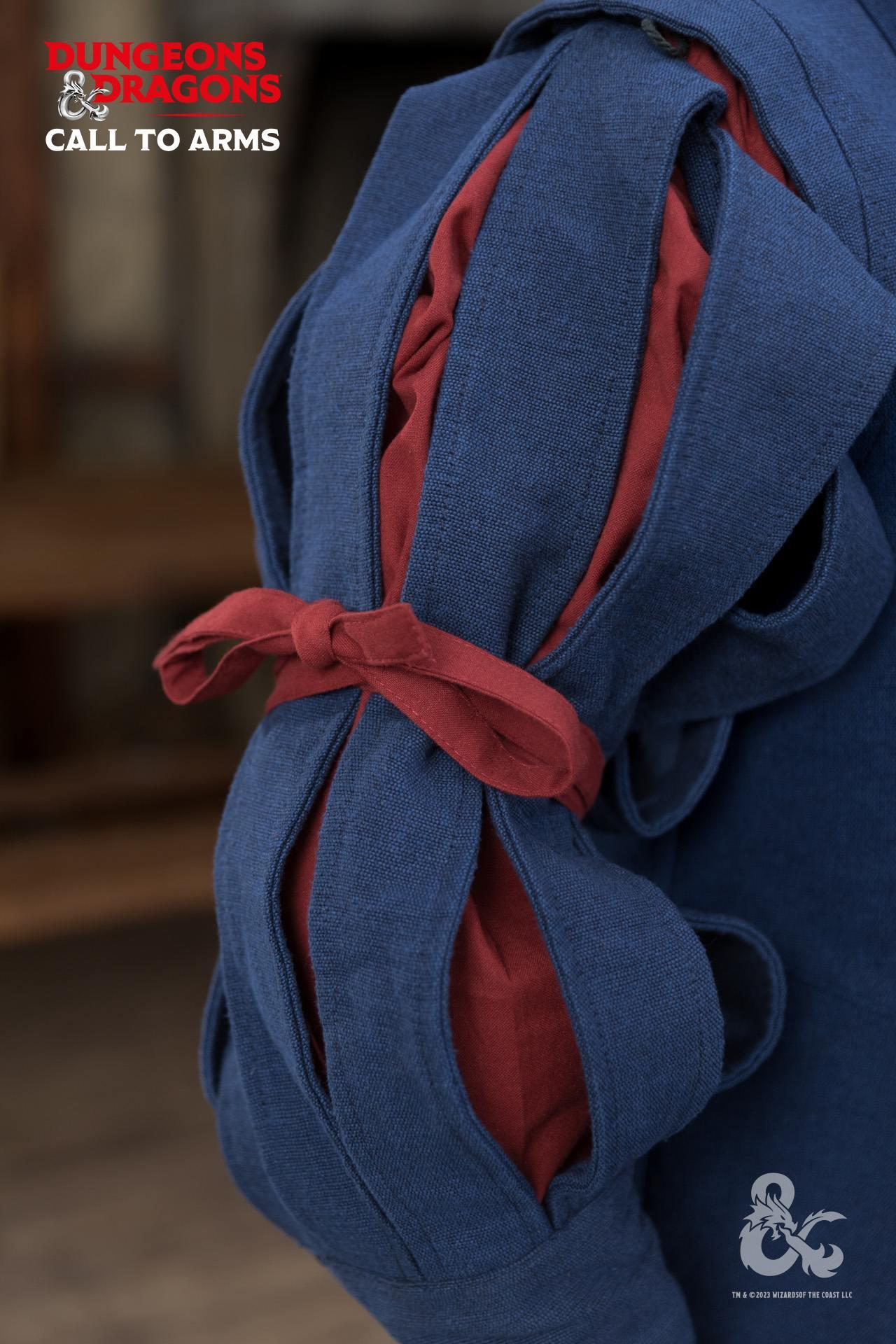 Dungeons & Dragons Bard Jerkin in blue with stand-up collar and slitted sleeves, showcasing dramatic flair and sophistication.