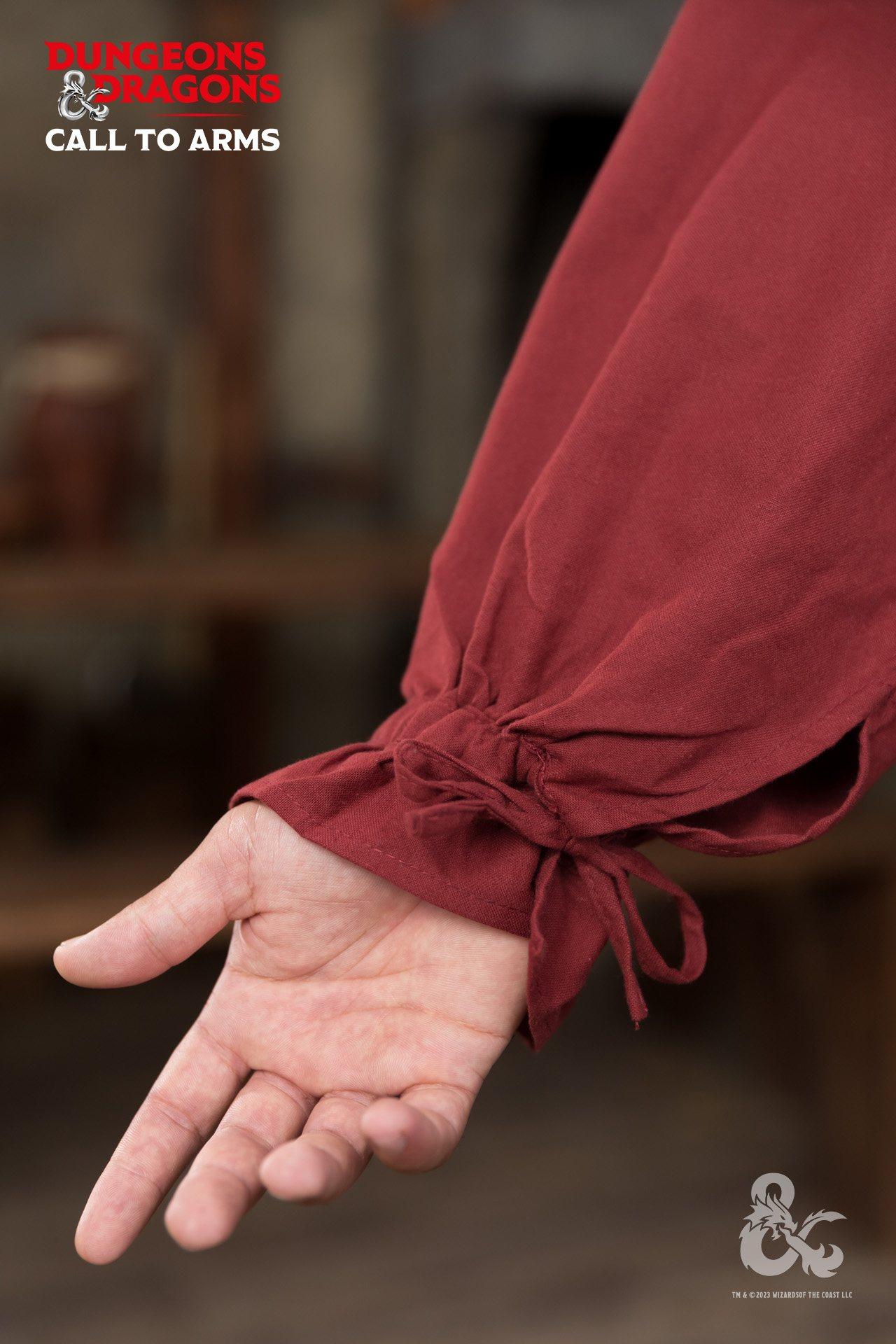 Dungeons & Dragons Bard Shirt in red featuring gathered collar and wide sleeves, perfect for performers and D&D enthusiasts.