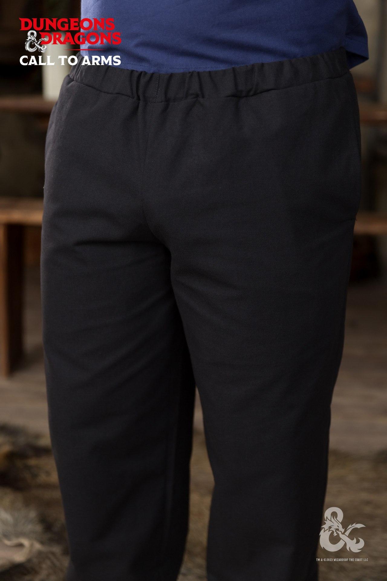 Black Dungeons & Dragons Bard Trousers with elastic waistband and side pockets, perfect for gaming and performances.