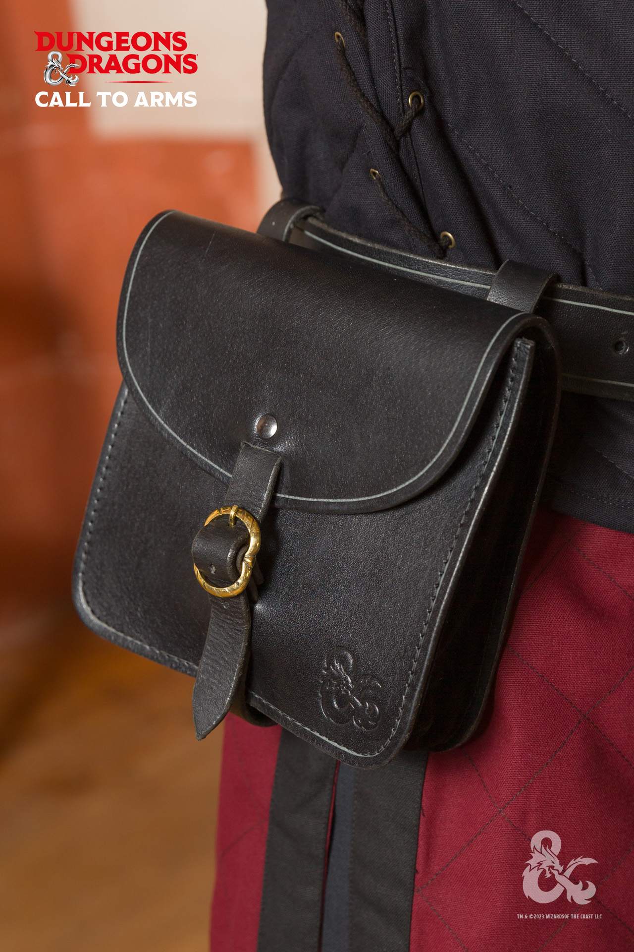 A sleek black belt bag designed for Dungeons & Dragons enthusiasts, featuring a secure strap and buckle closure for easy access to essentials.