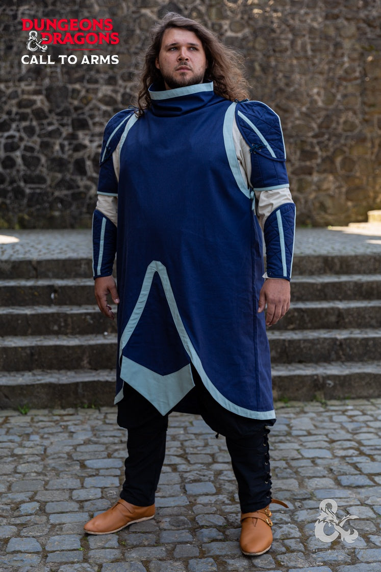 Dungeons & Dragons Cleric Garment Set featuring dark blue and ice blue colors, including bracers, shoulders, and tabard, designed for comfort and style.