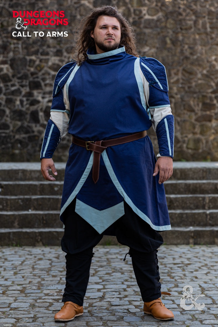 Dungeons & Dragons Cleric Garment Set featuring dark blue and ice blue colors, including bracers, shoulders, and tabard, designed for comfort and style.