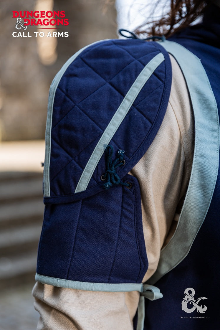 Dungeons & Dragons Cleric Garment Set featuring dark blue and ice blue colors, including bracers, shoulders, and tabard, designed for comfort and style.