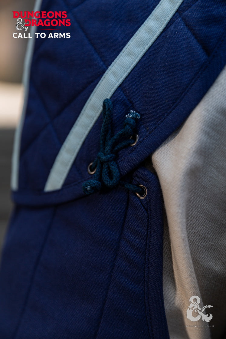 Dungeons & Dragons Cleric Shoulder Guards in Blue/Ice Blue, featuring padded quilted fabric and stylish contrast strips.