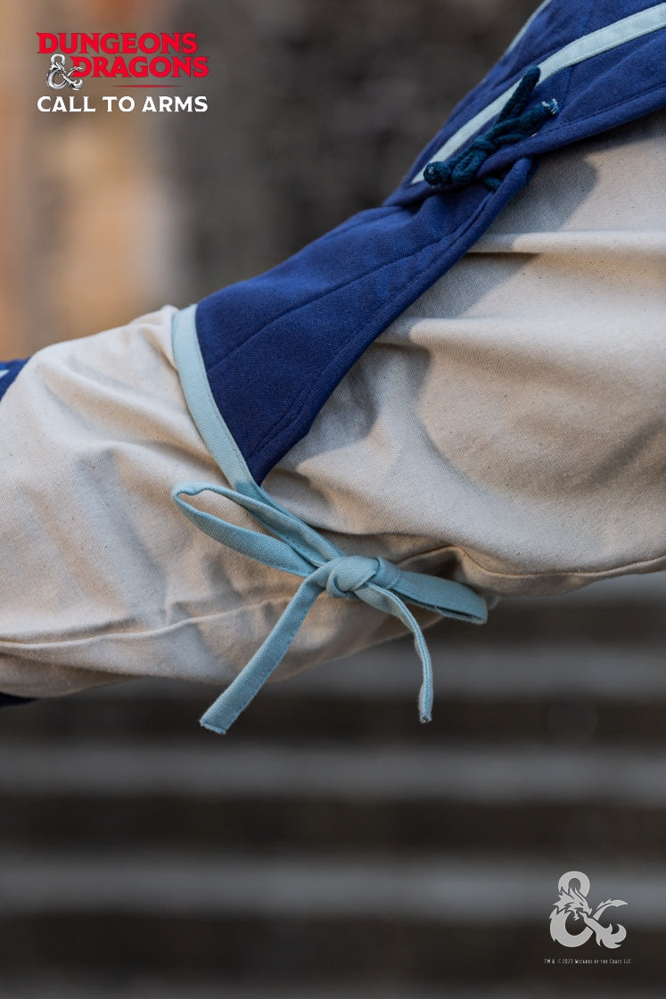 Dungeons & Dragons Cleric Shoulder Guards in Blue/Ice Blue, featuring padded quilted fabric and stylish contrast strips.