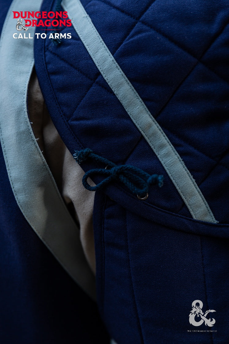 Dungeons & Dragons Cleric Shoulder Guards in Blue/Ice Blue, featuring padded quilted fabric and stylish contrast strips.