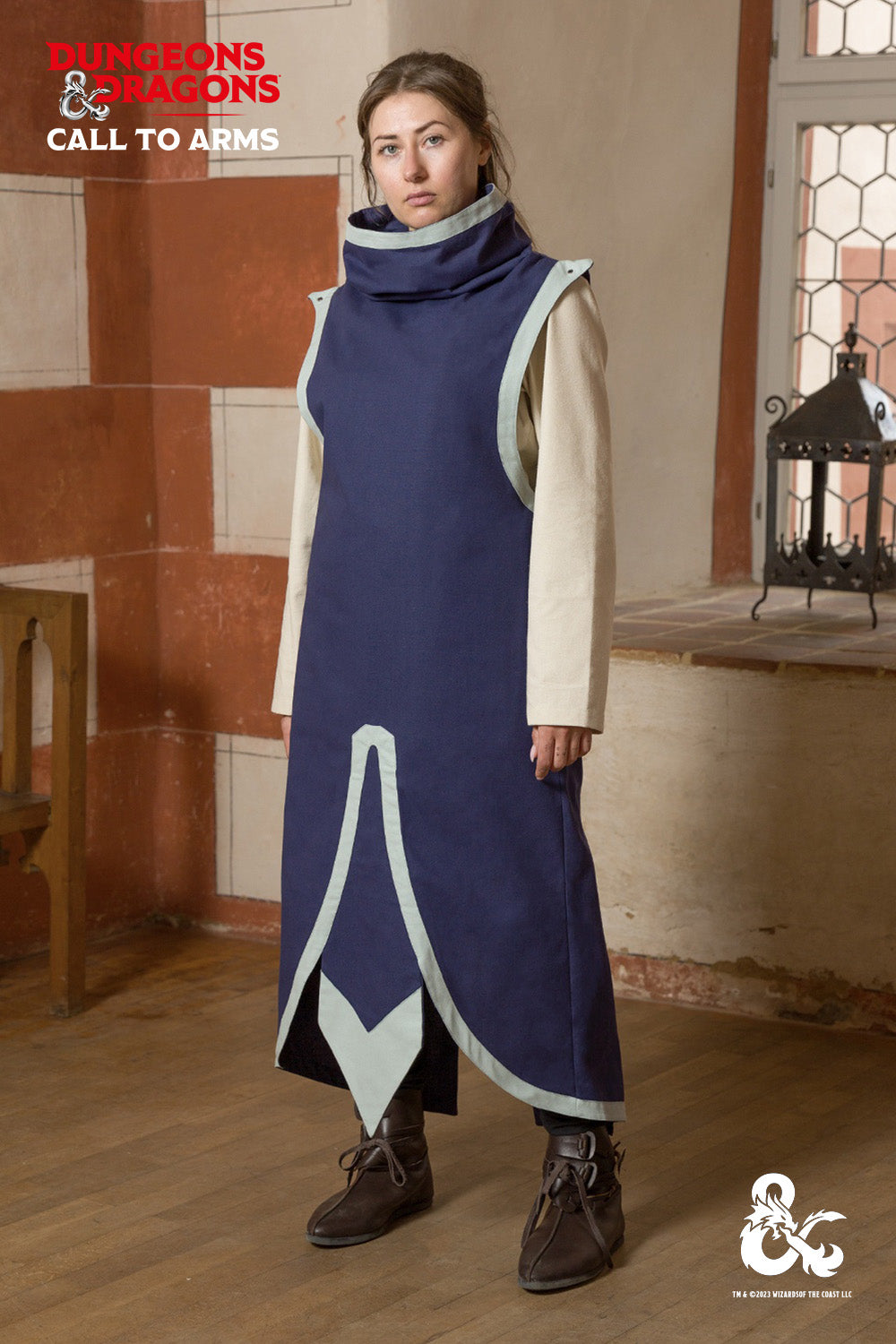 Dungeons & Dragons Cleric Tabard in Dark Blue and Ice Blue with contrast color accents and sleeveless design.