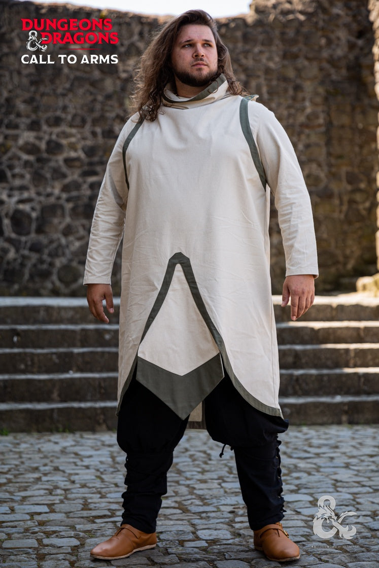 Dungeons & Dragons Cleric Tabard in Natural and Seaweed colors, featuring a tube collar and contrasting hem.