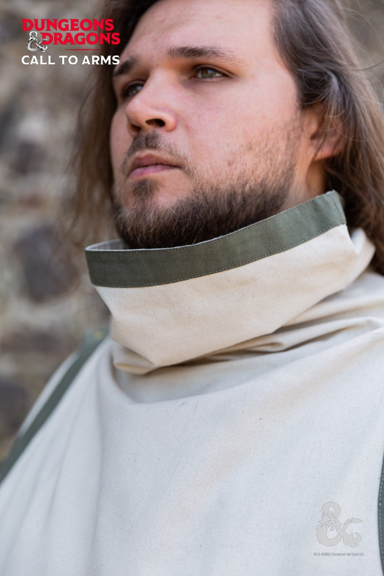 Dungeons & Dragons Cleric Tabard in Natural and Seaweed colors, featuring a tube collar and contrasting hem.