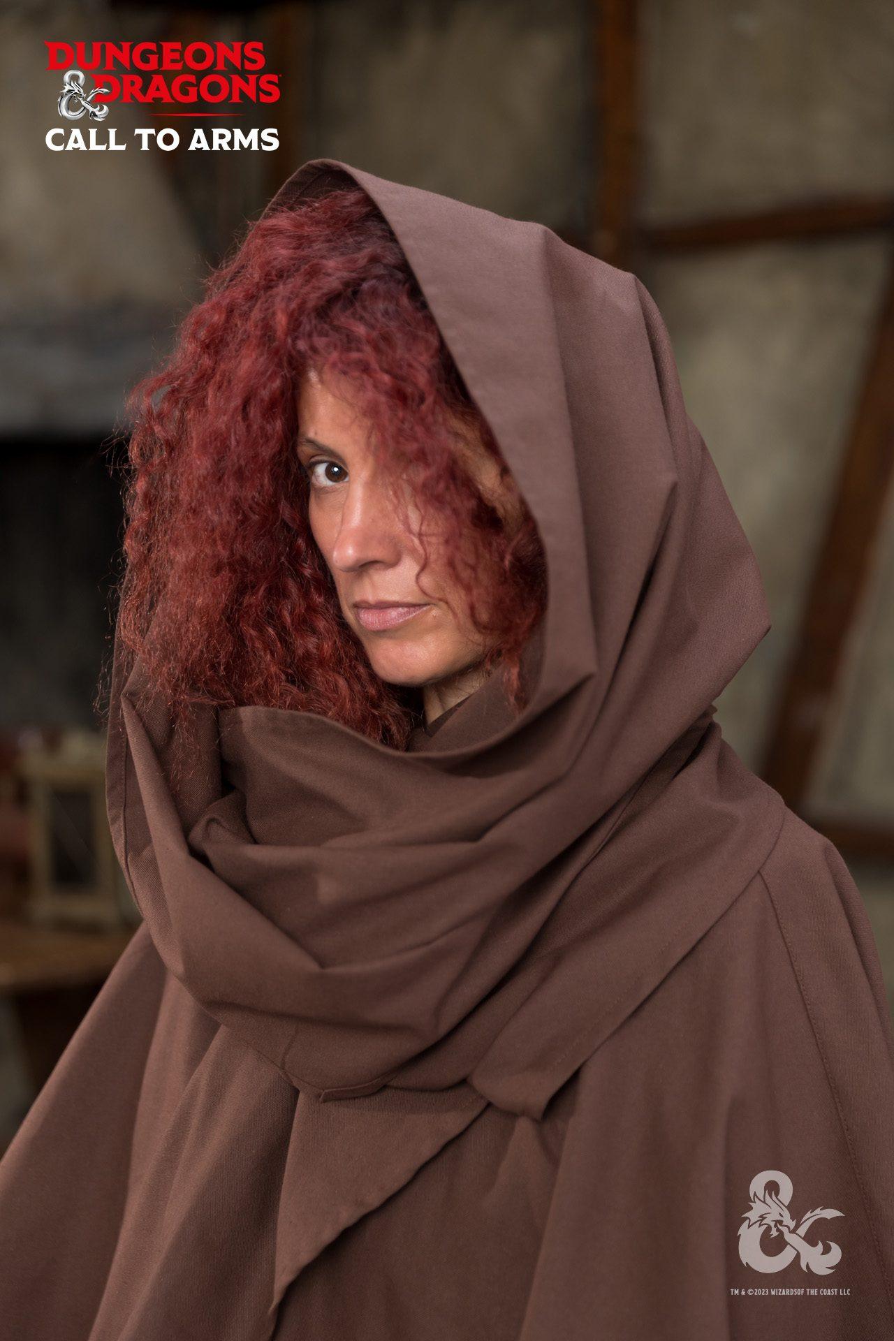 Brown Dungeons & Dragons Druid Cape with long-width scarf, designed for adventurers, showcasing a flowing silhouette.